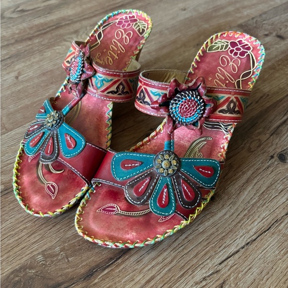 Elite Red and Teal Floral Sandals - Picture 1 of 8